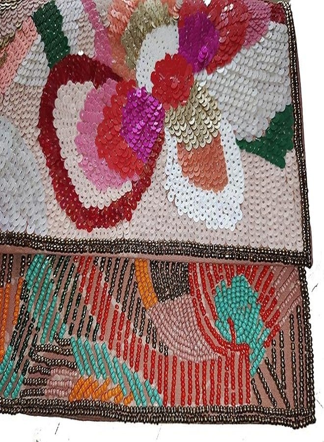 CRAFTING INFINITY حقيبة يد مطرزة يدوياً بالخرز، بتصميم أنيق ومتعدد الألوان، من كلا الجانبين، مع سلسلة كتف ذهبية. - Image 3
